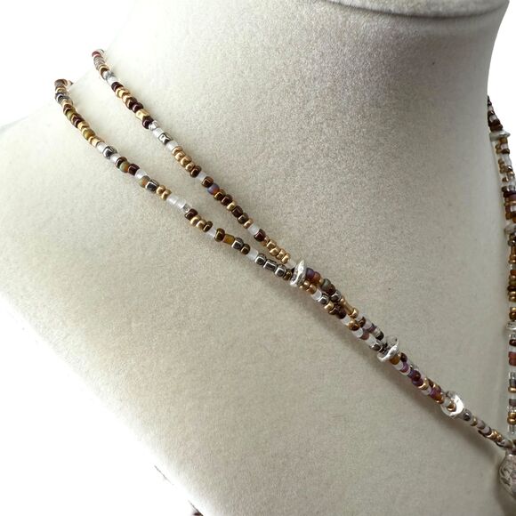 J. Jill Multi-Beaded Strand Necklace Long Agate Pendant Tassel Statement Metal - Picture 5 of 10